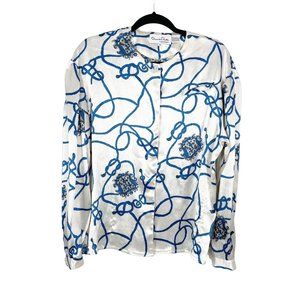 VTG Oscar de la Renta Expressions‎ Woman's Sz 10 White & Blue Rope Satin Blouse